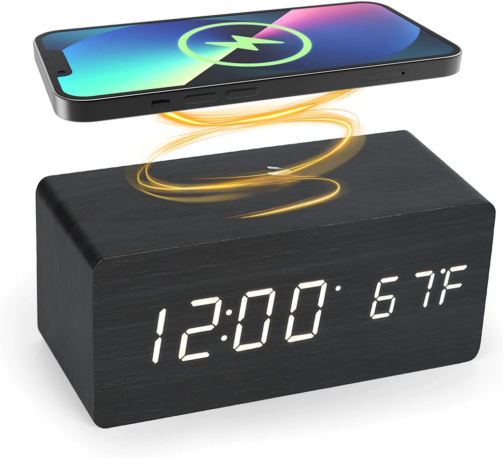 Multifunctional LED Digital Alarm Clock with Wireless Charging
